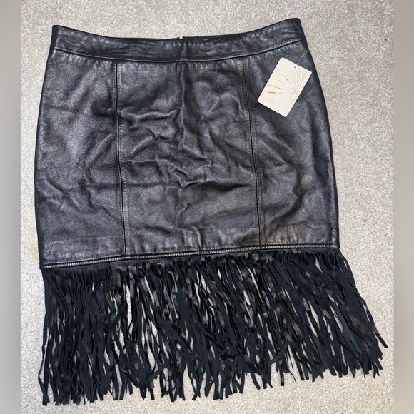 Boston Proper Black Leather Fringe Skirt Y2K/90’s Vintage - Picture 2 of 7